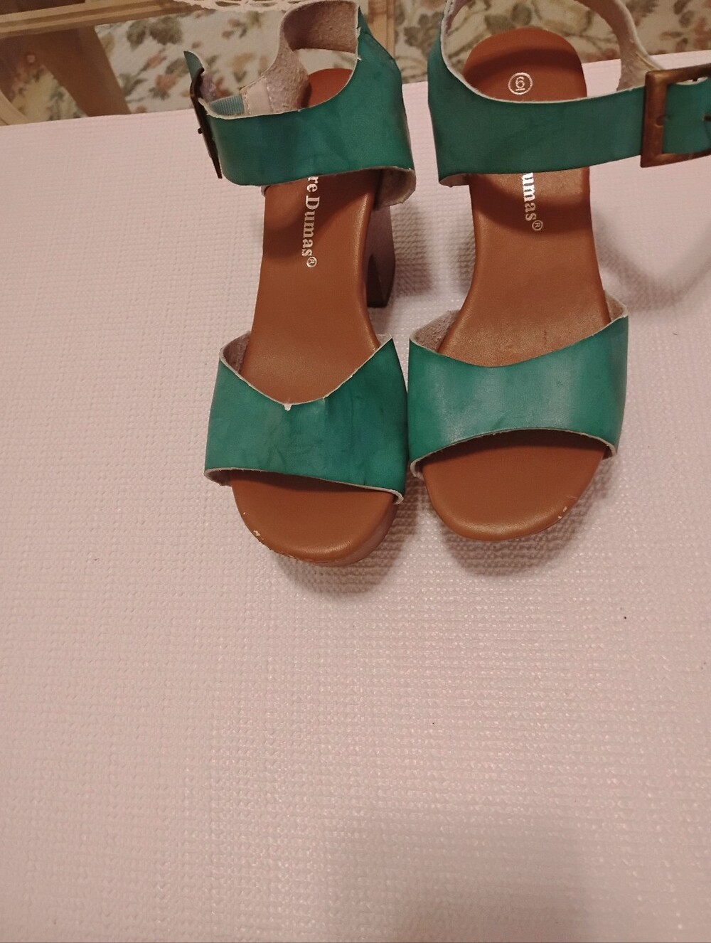 Pierre Dumas Teal Open-Toe Block Heel Sandals
